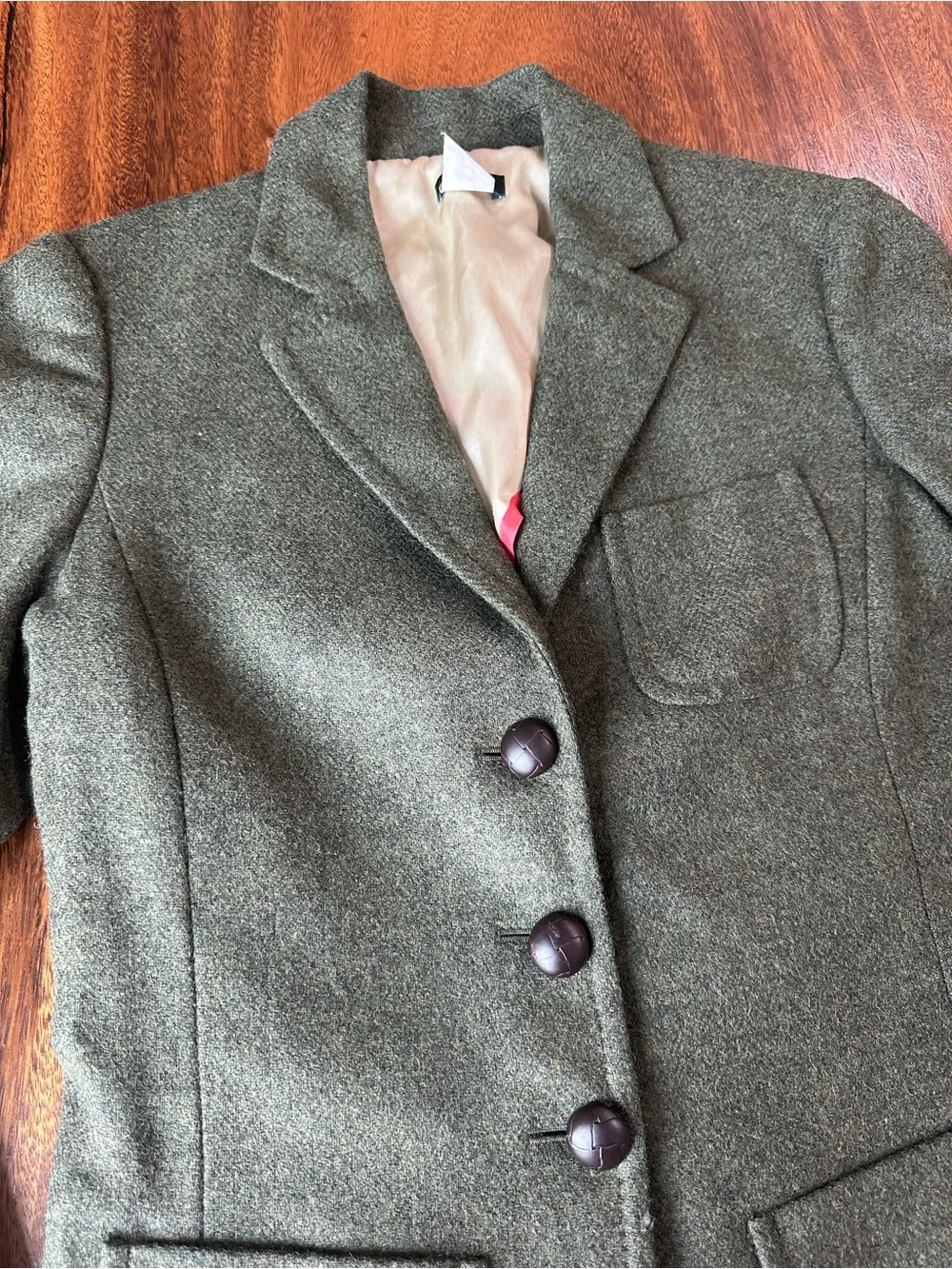 Vtg Y2K J.Crew Robert Noble 100% Scottish Wool Green Herringbone Blazer Sz T4